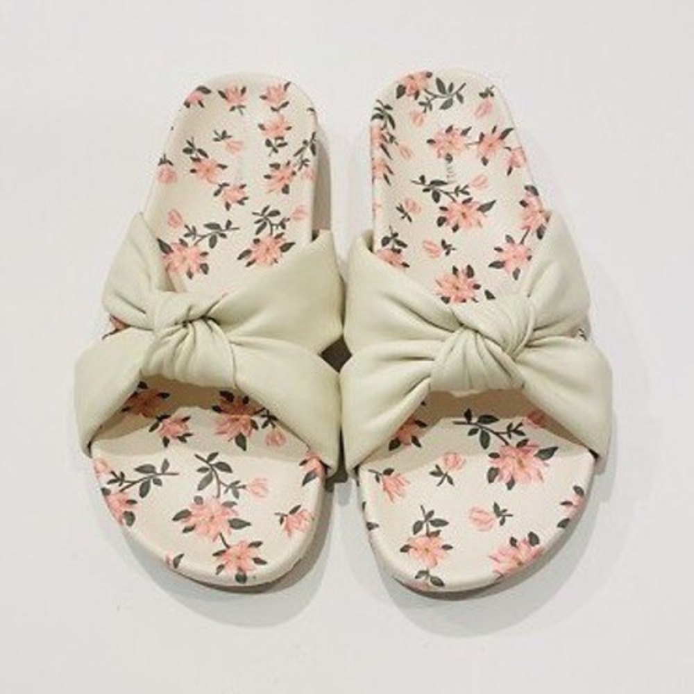 Draper James Womens Cream Floral Bow Knot Slide Sandals Size 8 US 38.5 EUR